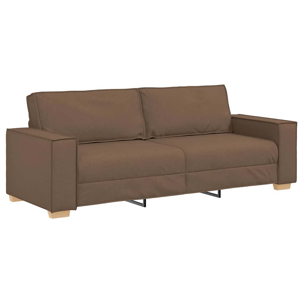 3-Seater Sofa with Cushion Brown Fabric